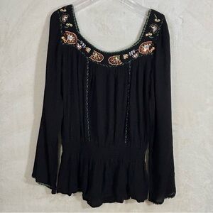 Love Potion Black Embroidered Scoop-Neck Peasant Tunic